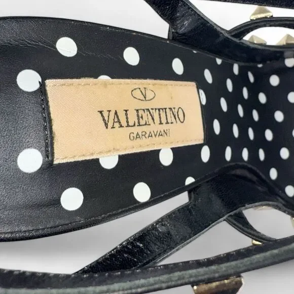 VALENTINO GARAVANI Black Ankle Strap Rockstud White Polkadot Sandals Siz… - Picture 7 of 15